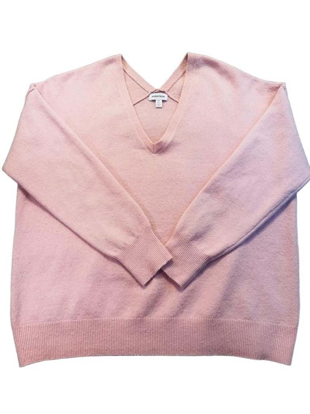 Nordstrom Women's Pink VNeck Long Sleeve Knit Wool Cozy Baggy Sweater Size XXL